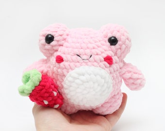 Strawberry frog plush Handmade frog toy  Strawberry first birthday gift