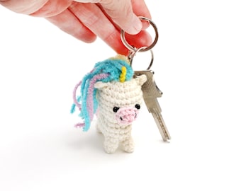 Crochet unicorn keychain Stuffed unicorn mother day gift  Unicorn good luck charm