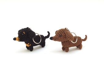 Crochet dachshund dog keychain