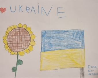 Art pour enfants ukrainiens, Je suis aux côtés de l'Ukraine, Prie pour l'Ukraine, Peinture tournesol Fichier à téléchargement numérique Petite entreprise ukrainienne