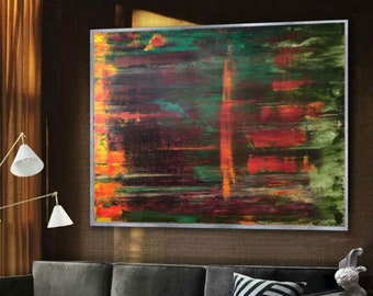 Large Original Painting on Canvas Abstract Art for Home  Office Contemporary Wall Art Abstract Painting Green, Mangeta, Orange Painting