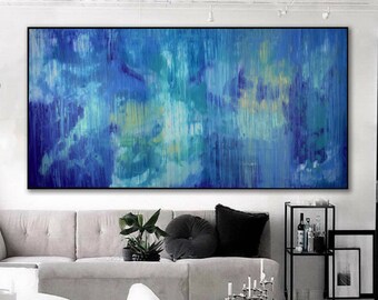 Extra Large Oil Painting on Canvas Blue Abstract Large Wall  Modern Contemporary Art Oversized Painting, Living room Abstract Canvas