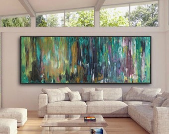 75x250 cm Original Oil XXL Painting, Extra Large Abstract Wall Art  Canvas