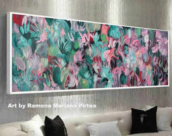 XXL Colorful Abstract Painting on Canvas, Modern Wall Art (55x165 cm)