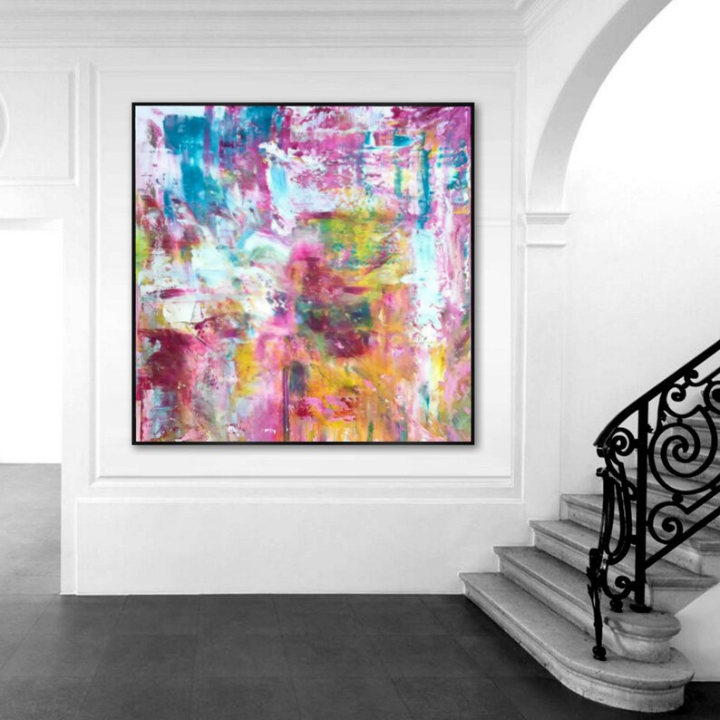 Large Pink Abstract Painting Oversize Canvas Original Art Etsy