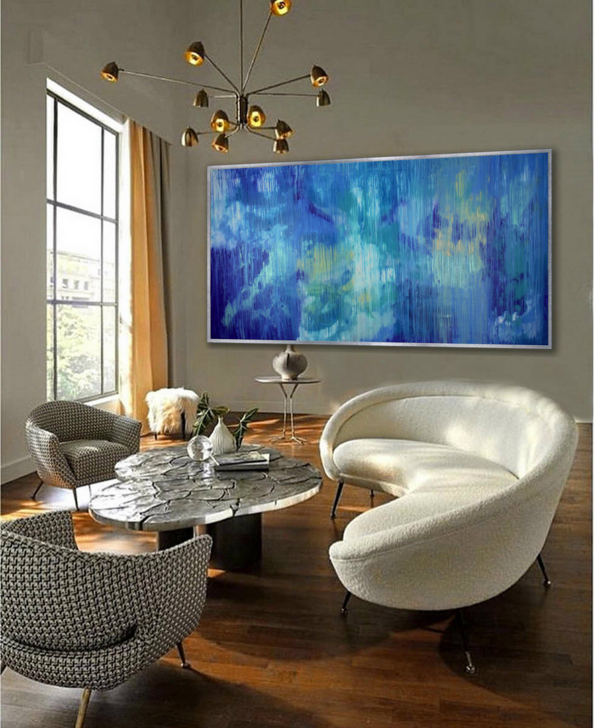 Abstract Art Oil Blue Painting on Canvas Large Abstract Etsy UK