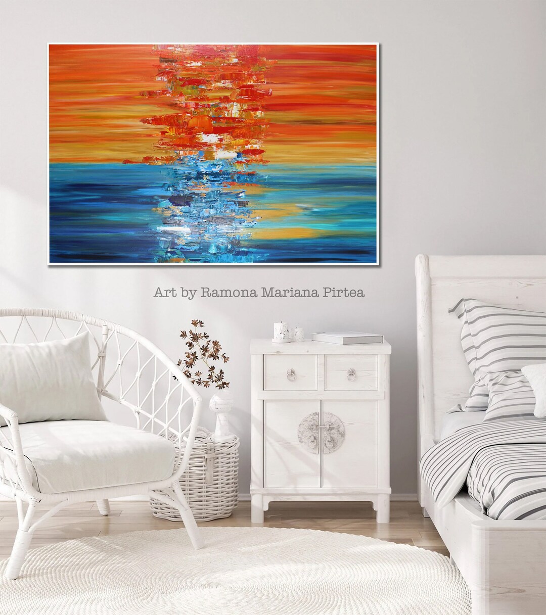 Extra Large Landscape Painting Blue Orange Acrylic on Canvas Original ...