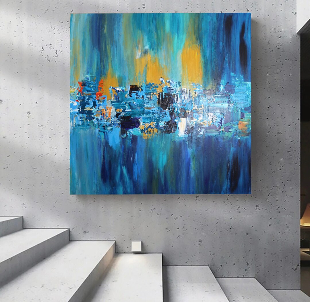Blue Textured Painting Large Wall Art Abstract Painting on Etsy UK