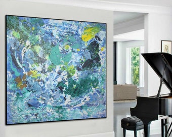 Blue Extra Large Acrylic Painting on Canvas Modern Large Wall Art Textured  Oversized Painting Abstract Modern Art, art for living room