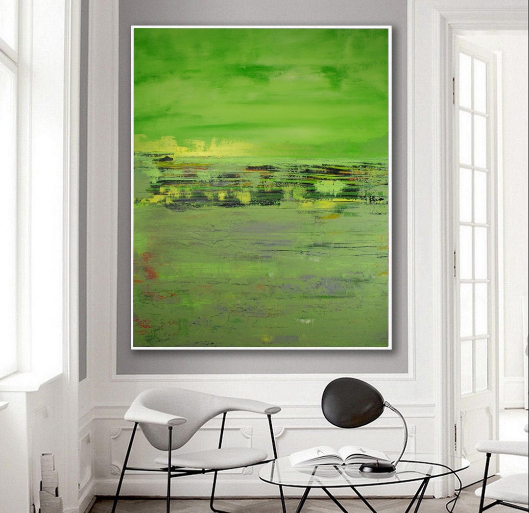 Green Oil Original Abstract Landscape Painting, Large Wall Art Modern ...