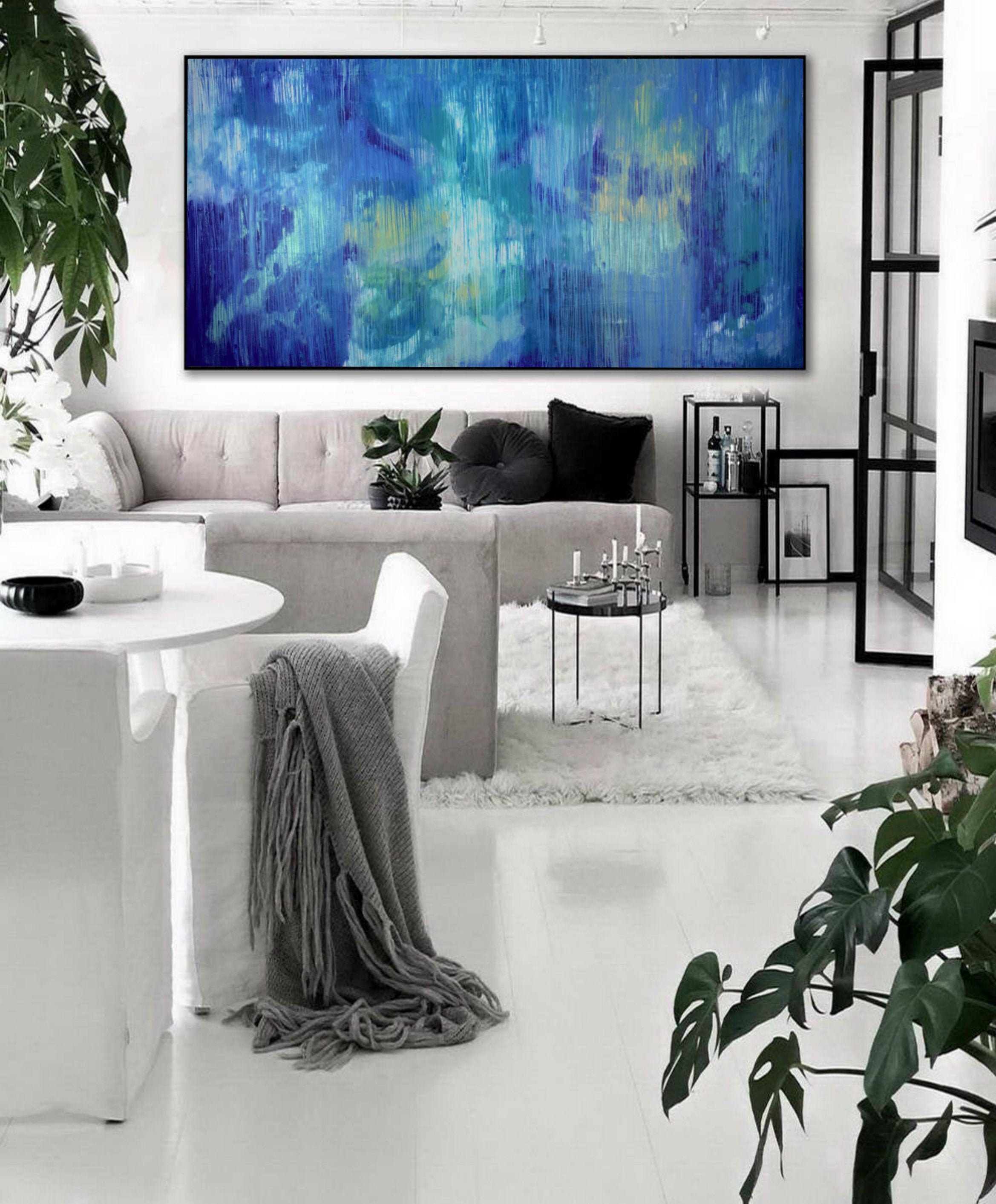 Abstract Art Oil Blue Painting on Canvas Large Abstract Etsy UK