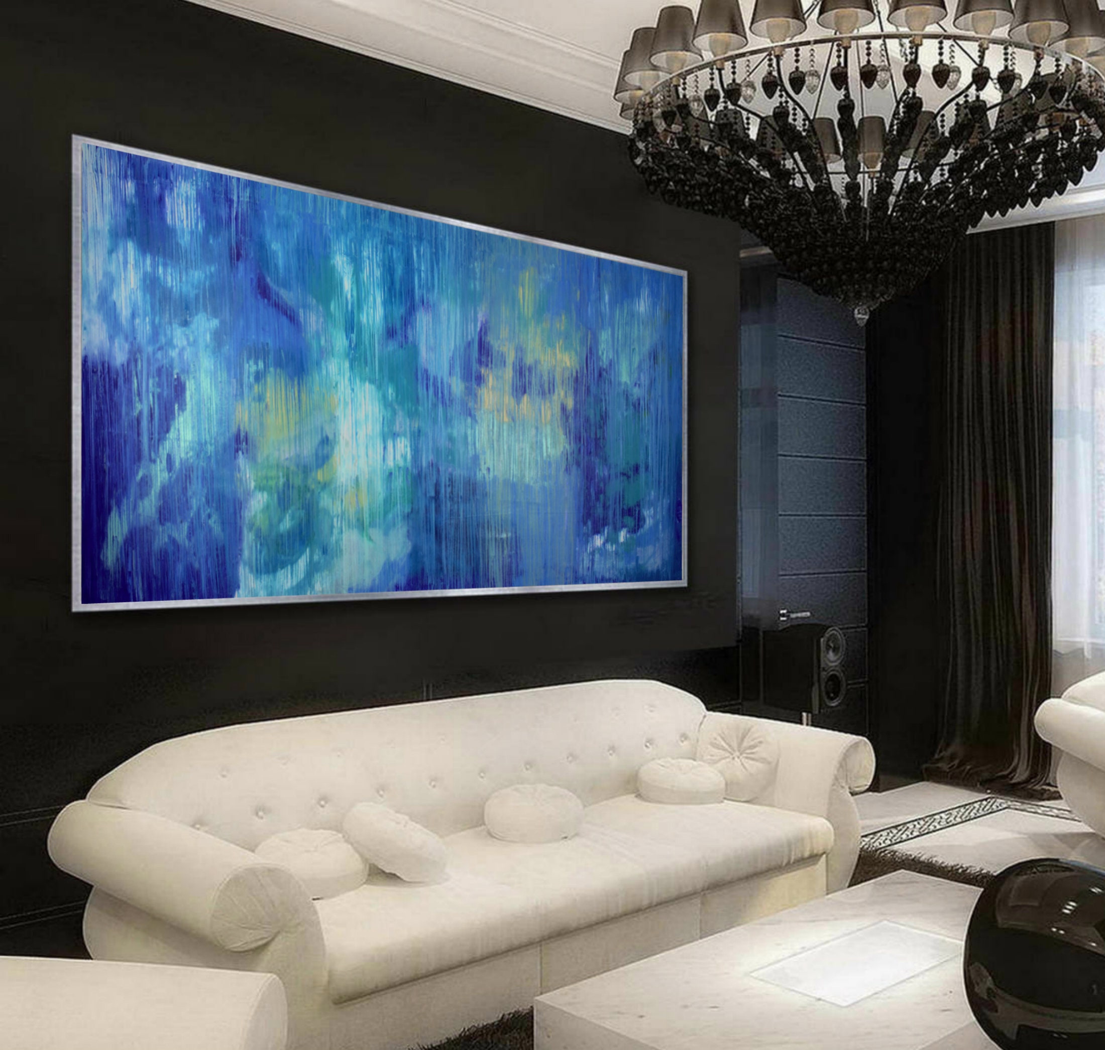 Abstract Art Oil Blue Painting on Canvas Large Abstract Etsy UK