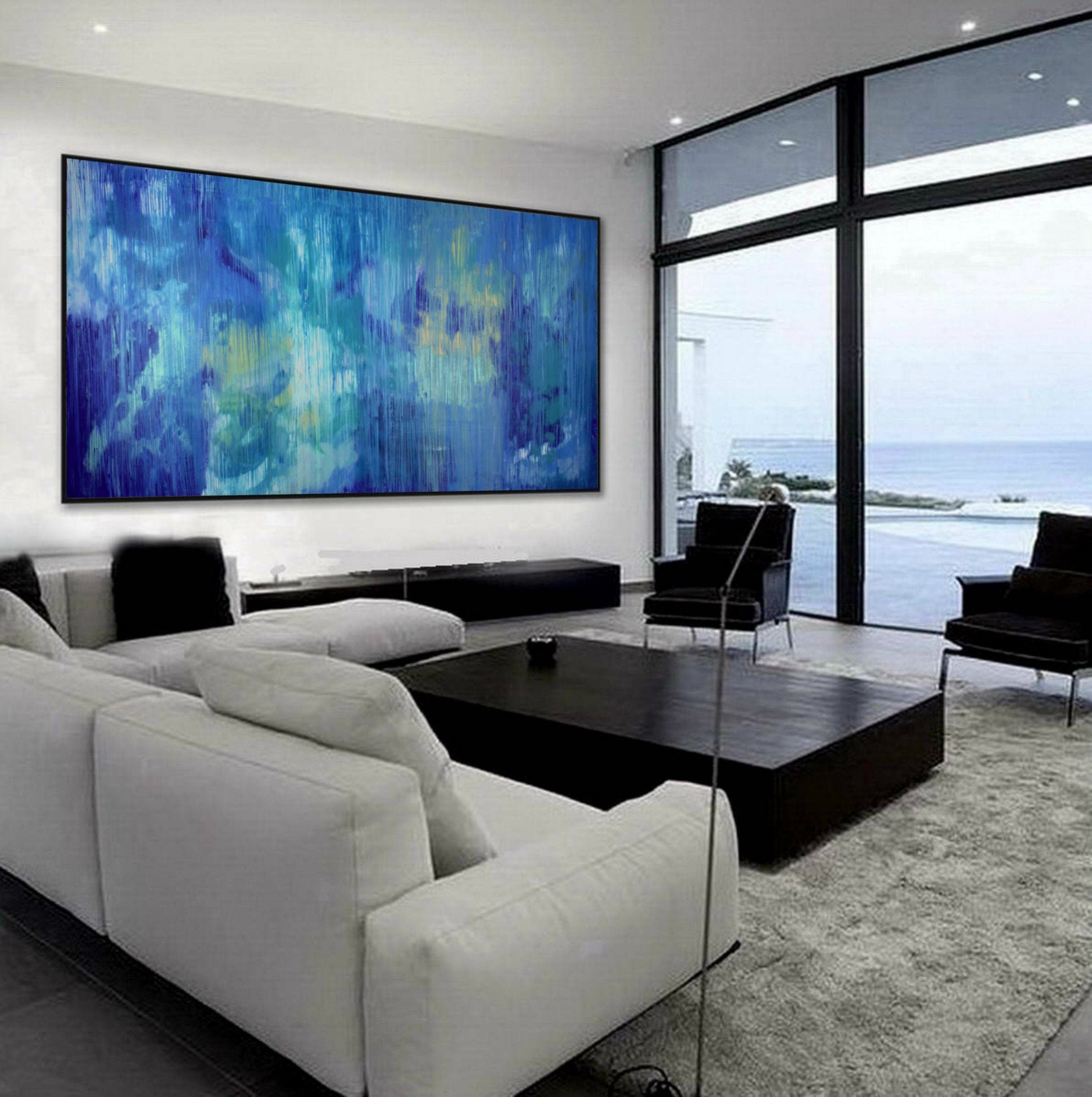 Abstract Art Oil Blue Painting on Canvas Large Abstract Etsy UK