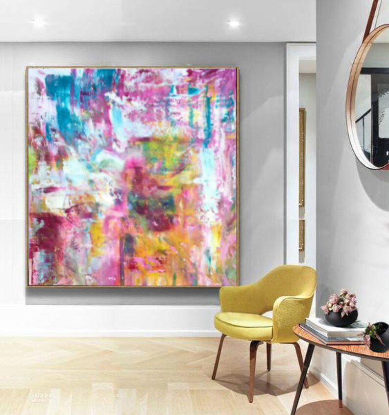 Large Pink Abstract Painting Oversize Canvas Original Art Etsy
