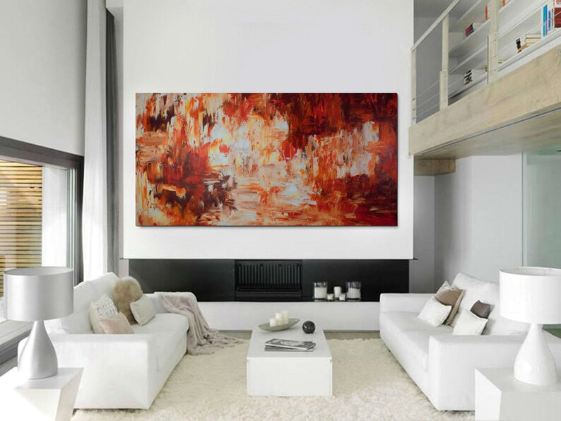 Large Painting on Canvas Orange Abstract Painting Modern Etsy UK