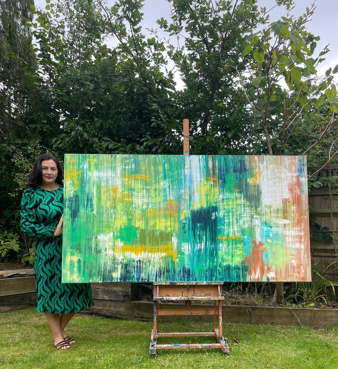 Extra Large Abstract Green Oil Painting on Canvas - 42x80 In - Etsy