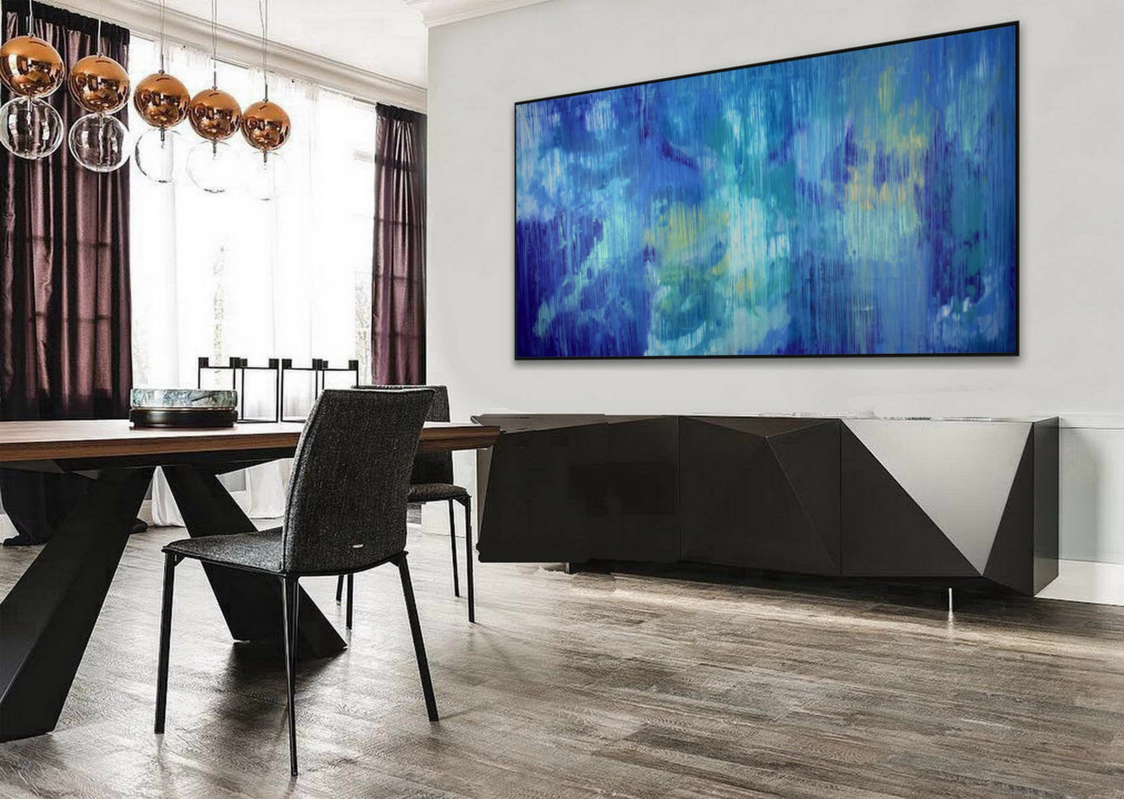 Abstract Art Oil Blue Painting on Canvas Large Abstract Etsy UK