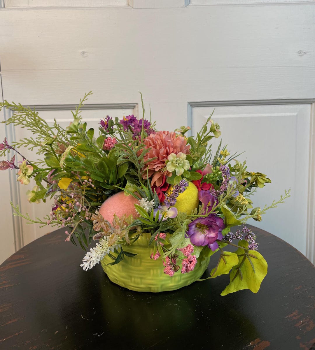 Handmade Easter Floral Centerpiece, Artificial Spring Arrangement With ...