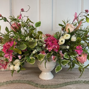 Artificial Spring Floral Arrangement, Hydrangea, and Rose Table Arrangement, Faux Greenery and Ranunculus, Decor for Home, Events, Gift Idea