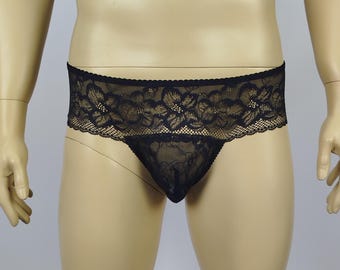 Schwarze Lotus-Spitzenhöschen für Herren von AiryBliss, Spitzenunterwäsche für Männer, Crossdresser, Sissy, Alltagsunterwäsche