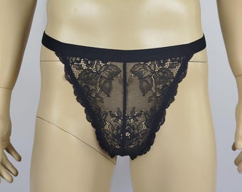 Skimpy Black Lace Thongs for Men, Crossdresser Panties, XDress, Sissy Lingerie for Men, Matching Lingerie