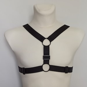 Black Beauty Men Black Elastic chest harness, ONE SIZE, adjustable strap harness, Stretch Harness, Cosplay, roleplay, nightclub, lingerie