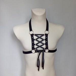 Black Star Elastic chest harness with metal hardware, ONE SIZE, adjustable strap harness, Stretch Harness, Cosplay, roleplay, nightclub