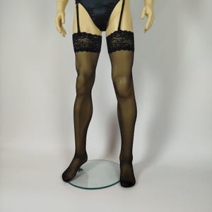Mens Classic Black 40 denier Stockings with Lace Top by AiryBliss - Crossdresser Stockings - Handmade Custom Stockings