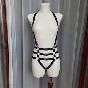 Black Elastic Harness with suspenders, Sexy Cage High Waisted Harness with detachable suspenders