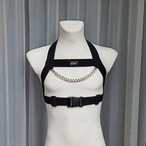 Fast4 Men Black Elastic chest harness with chain