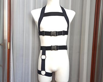 Fast4 Men Black Elastic harness set strap harness