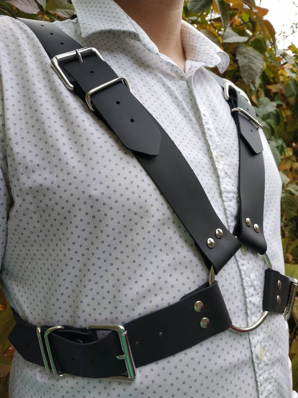 Mens Black Leather Chest Harness with Buckles Leather fetish Etsy