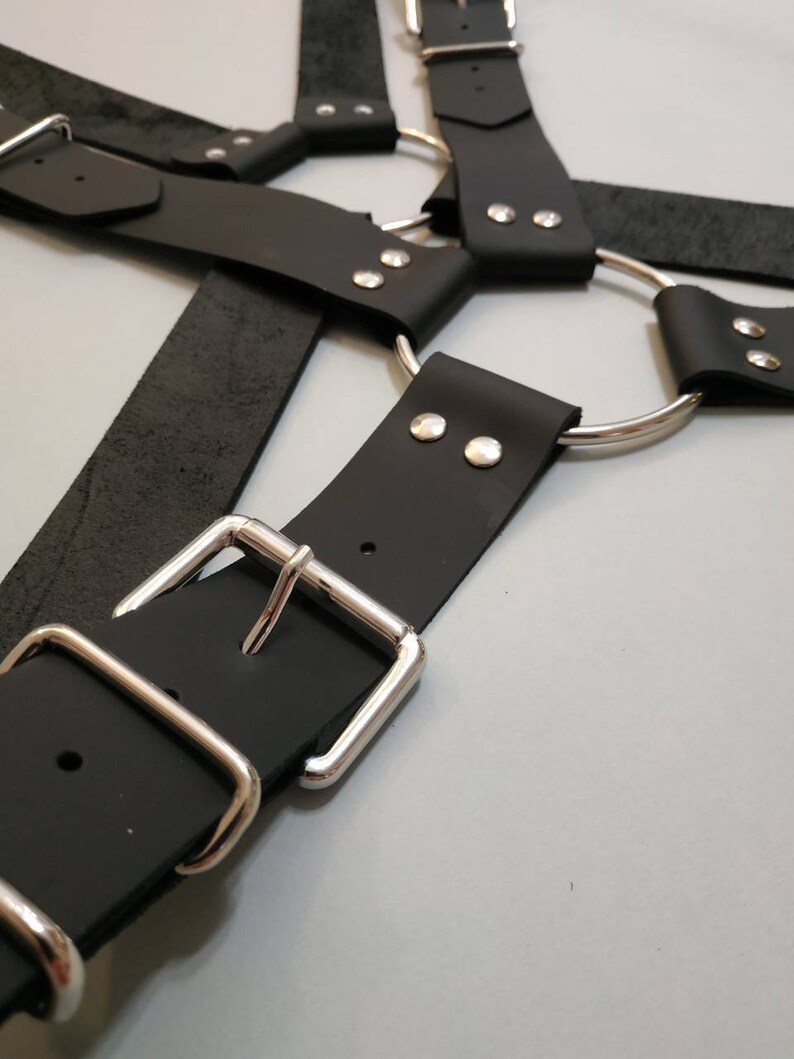 Mens Black Leather Chest Harness with Buckles Leather fetish Etsy