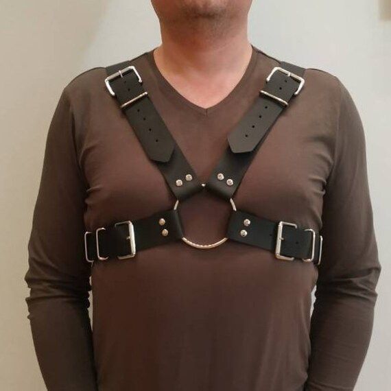 Mens Black Leather Chest Harness with Buckles Leather fetish Etsy