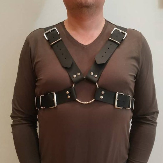 Mens Black Leather Chest Harness with Buckles Leather fetish | Etsy
