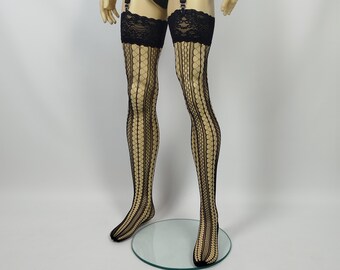 Mens Black Gothic Net Stockings with Lace Top by AiryBliss - Crossdresser Stockings - Handmade Custom Stockings