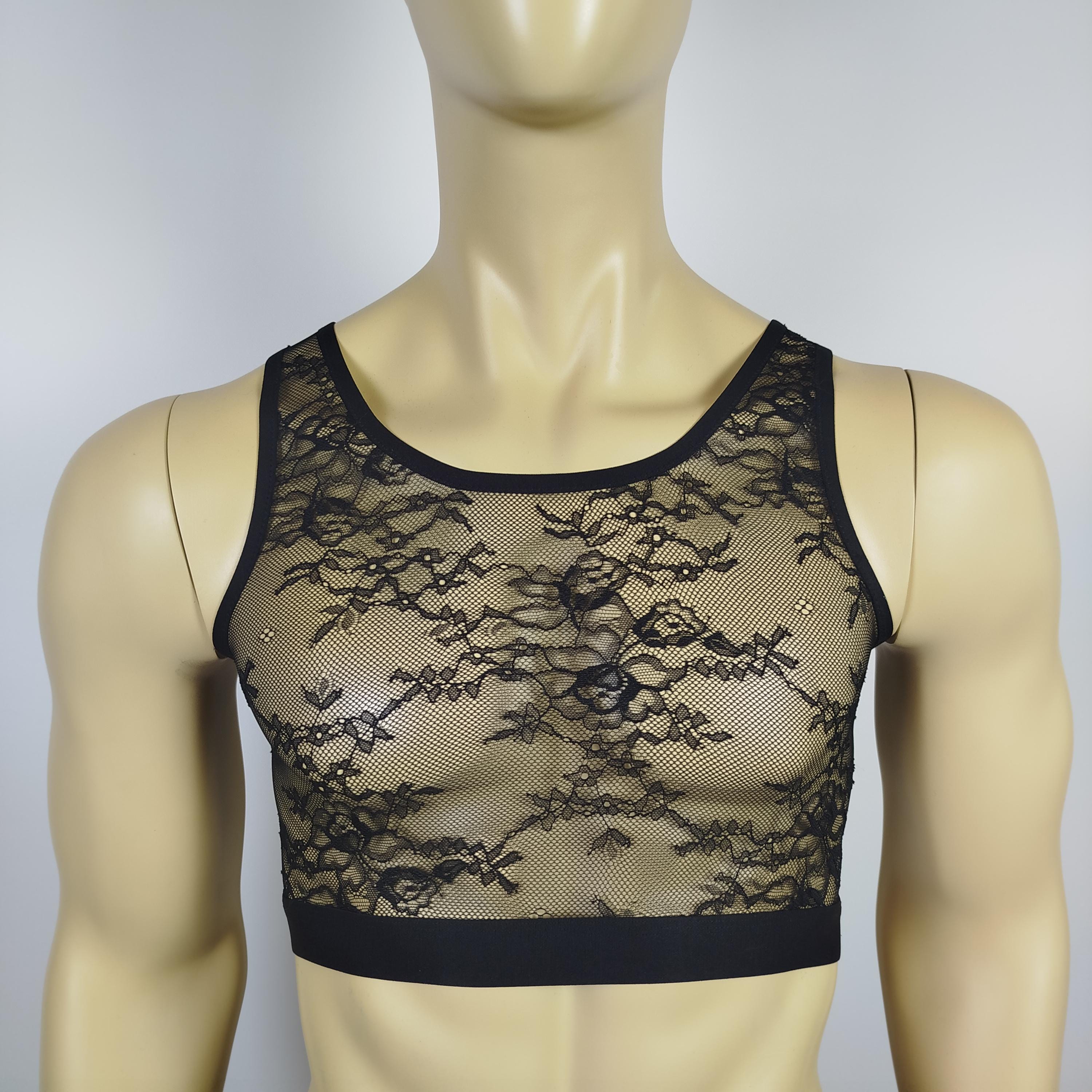 Men's Sissy Crossdressing Lingerie Straps Bikini Bra Hollow Out Breast Crop Tank Tops - Faux Leather Underwear