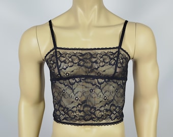 Black Lotus Men Longline Wireless Lace Bralette by AiryBliss, Lace Lingerie for Men, Crossdresser, Sissy, Everyday Underwear