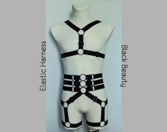 Black Beauty Men Schwarzes Elastisches Harness Set, ONE SIZE, verstellbarer Riemenharness, Stretch Harness, Cosplay, Rollenspiel, Nachtclub, Dessous