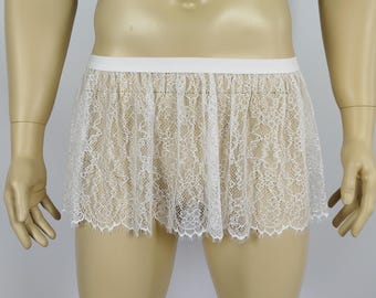 Off-white Lace Mini Skirt for Men, Crossdresser, Sissy Lingerie for Men, Matching Lingerie