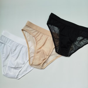 Set of 3 pouch mesh Briefs, Basic colors Men Briefs, See through Underwear, Classic and Enlarged pouch, extended pouch briefs
