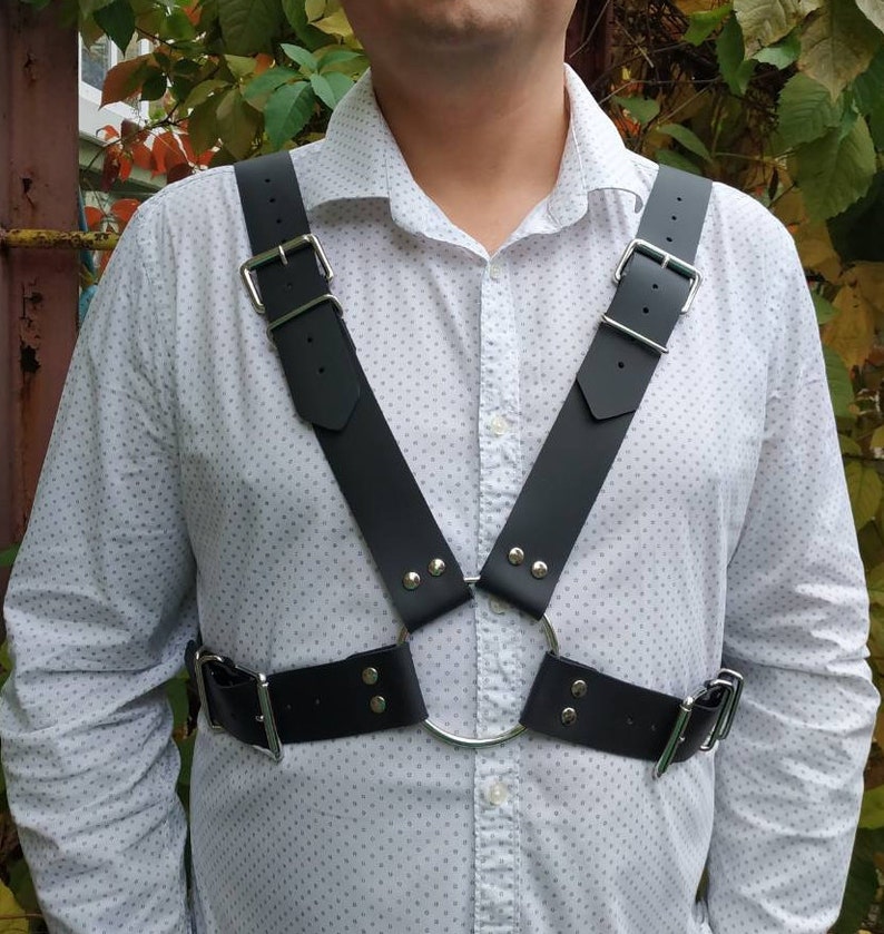 Mens Black Leather Chest Harness with Buckles Leather fetish Etsy
