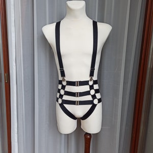 Black Elastic Harness with suspenders, Sexy Cage High Waisted Harness with detachable suspenders