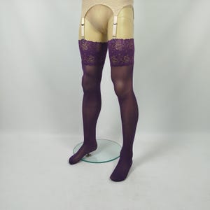 Mens Purple 30 denier Stockings with Lace Top by AiryBliss - Crossdresser Stockings - Handmade Custom Stockings