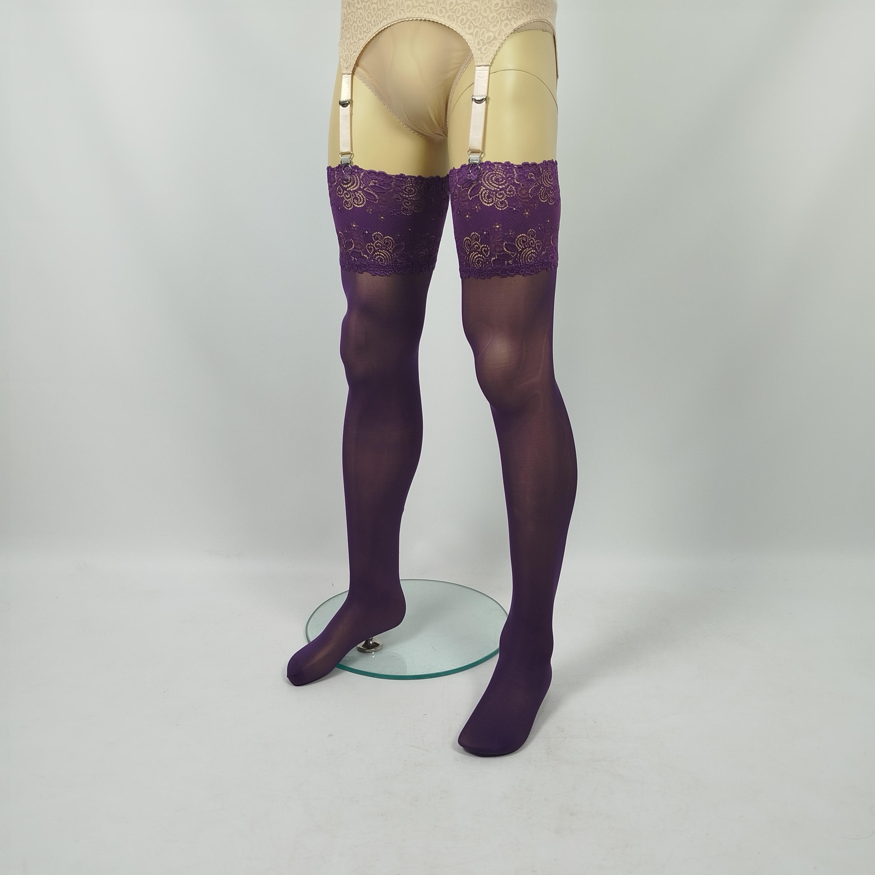 Mens Purple 30 denier Stockings with Lace Top by AiryBliss - Crossdresser Stockings - Handmade Custom Stockings