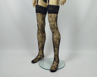 Medias de rejilla góticas negras con rosario y borde de encaje para hombre de AiryBliss - Medias para travestis - Medias hechas a mano y personalizadas