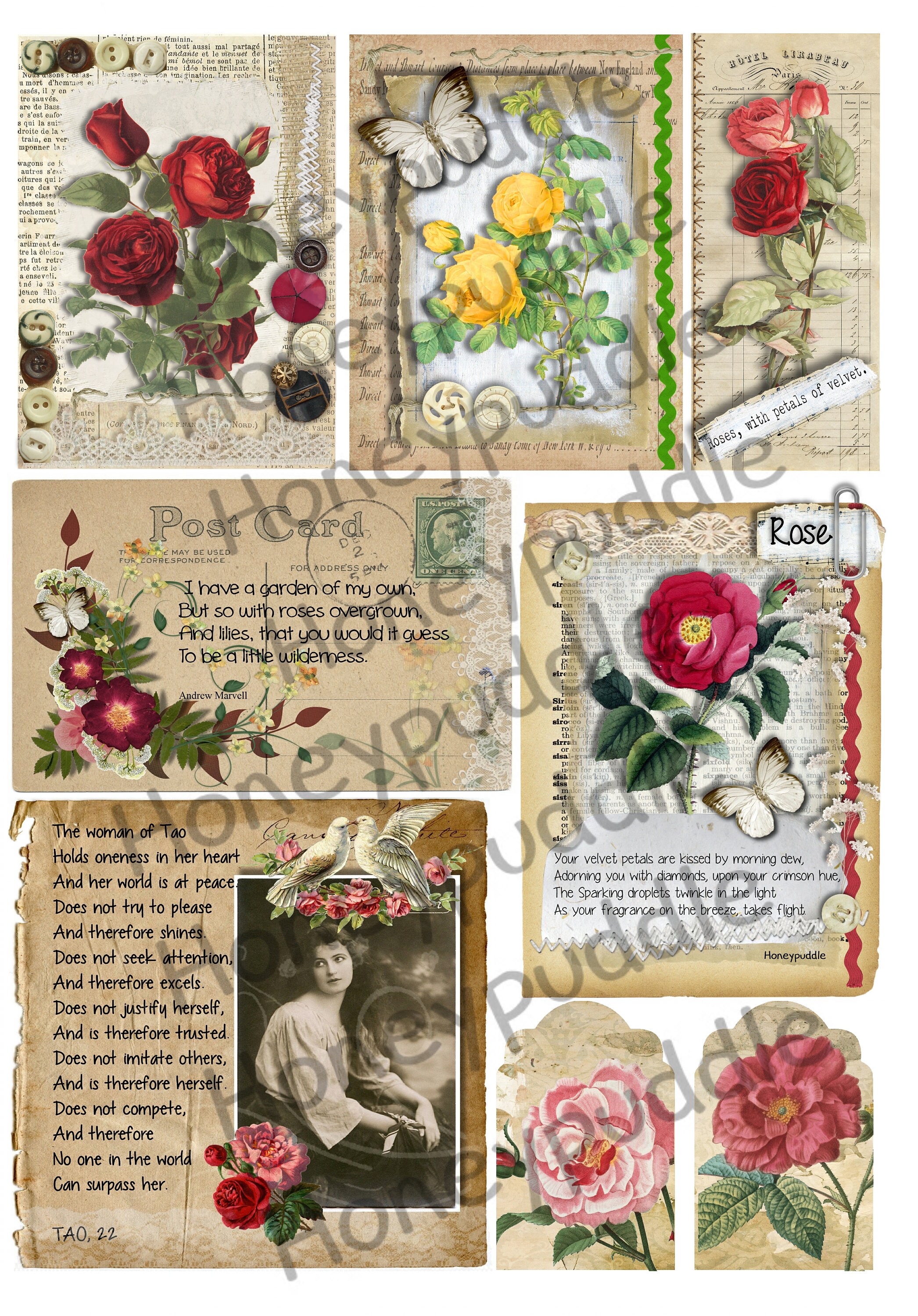 Roses Themed Printable Journaling Cards Junk Journal | Etsy