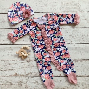 BabyGirl Takehome Outfit - Newborn Romper/ Take home Outfit/Babyshower Gift/Floral Romper/Baby gown/bringing home outfit/ Newborn Hat