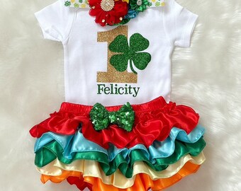 Lucky One- First Birthday-St Patrick’s day/Rainbow/Pot of gold/Irish/Lucky One/Cake Smash outfit/Baby girl 1st birthday/ bloomerskirt
