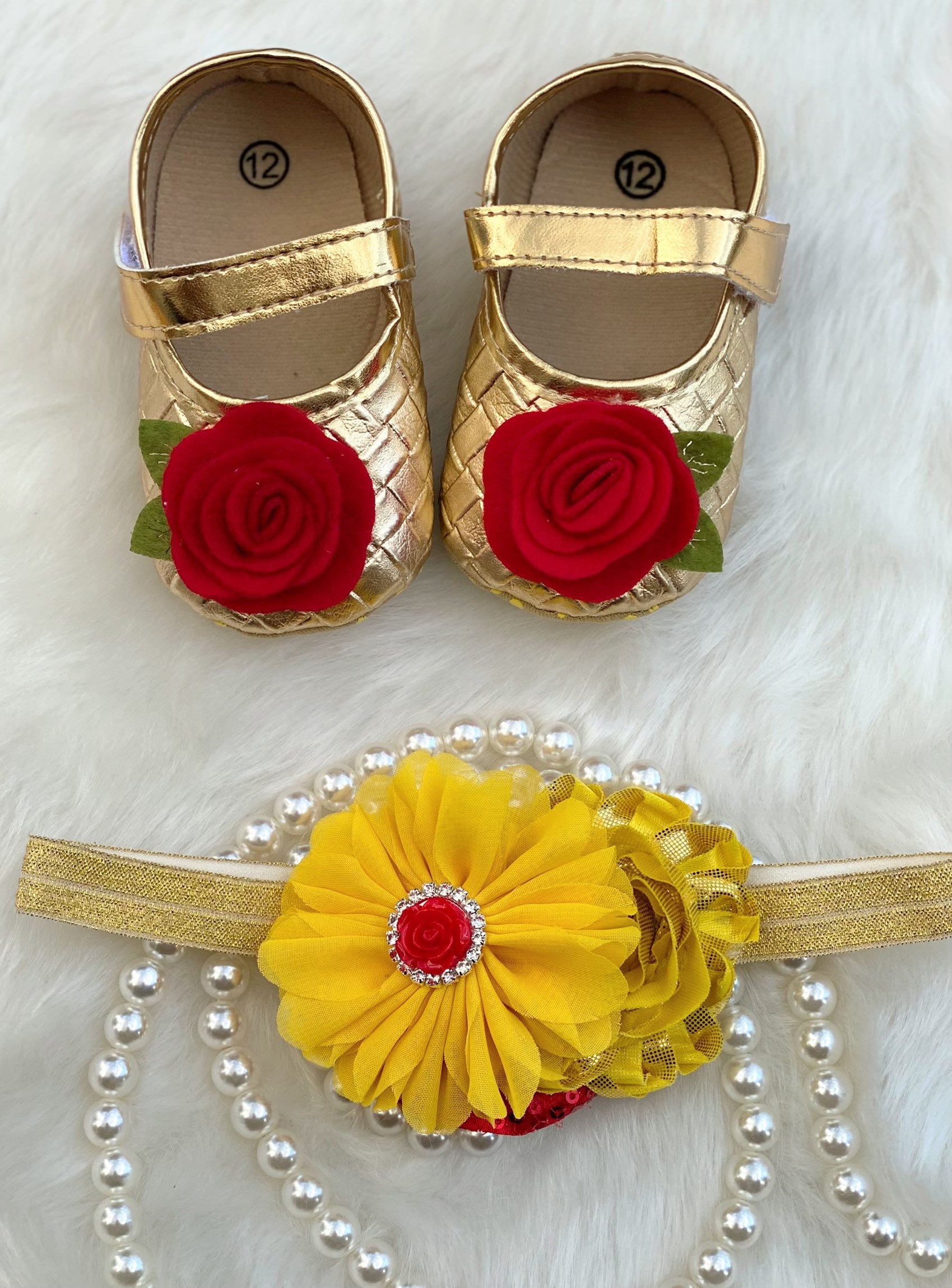 Baby Girl Shoes - Golden Baby Shoes, Belle Shoes , First Birthday Shoes ...